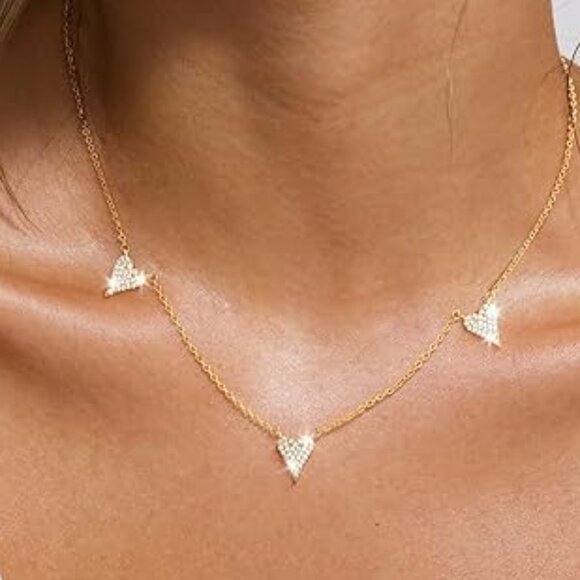 Neiman Marcus Jewelry - Neiman Marcus 14k Gold Plated CZ Heart Trio Necklace